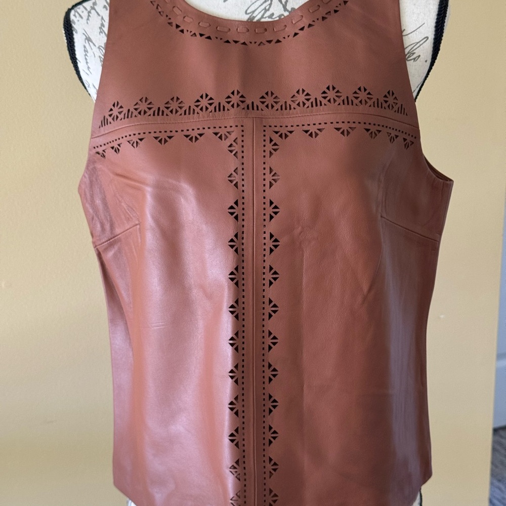 WHBM Leather Cutout Sleeveless Top